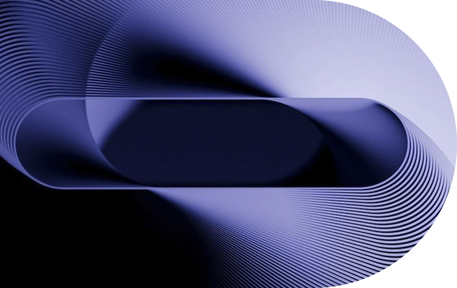 Rendered form: a ribbed periwinkle capsule turning through itself