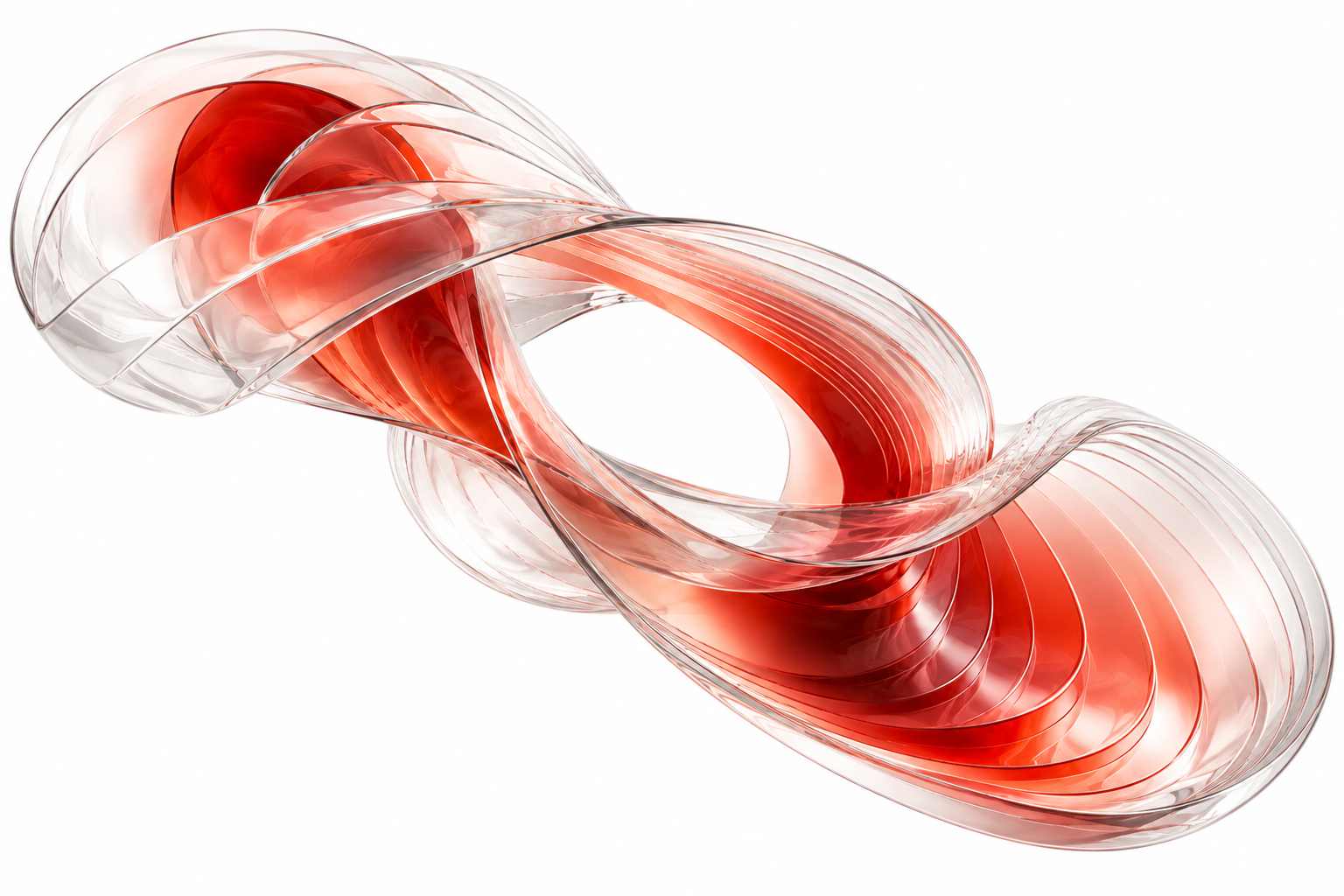 A coiled ribbon of clear and red glass